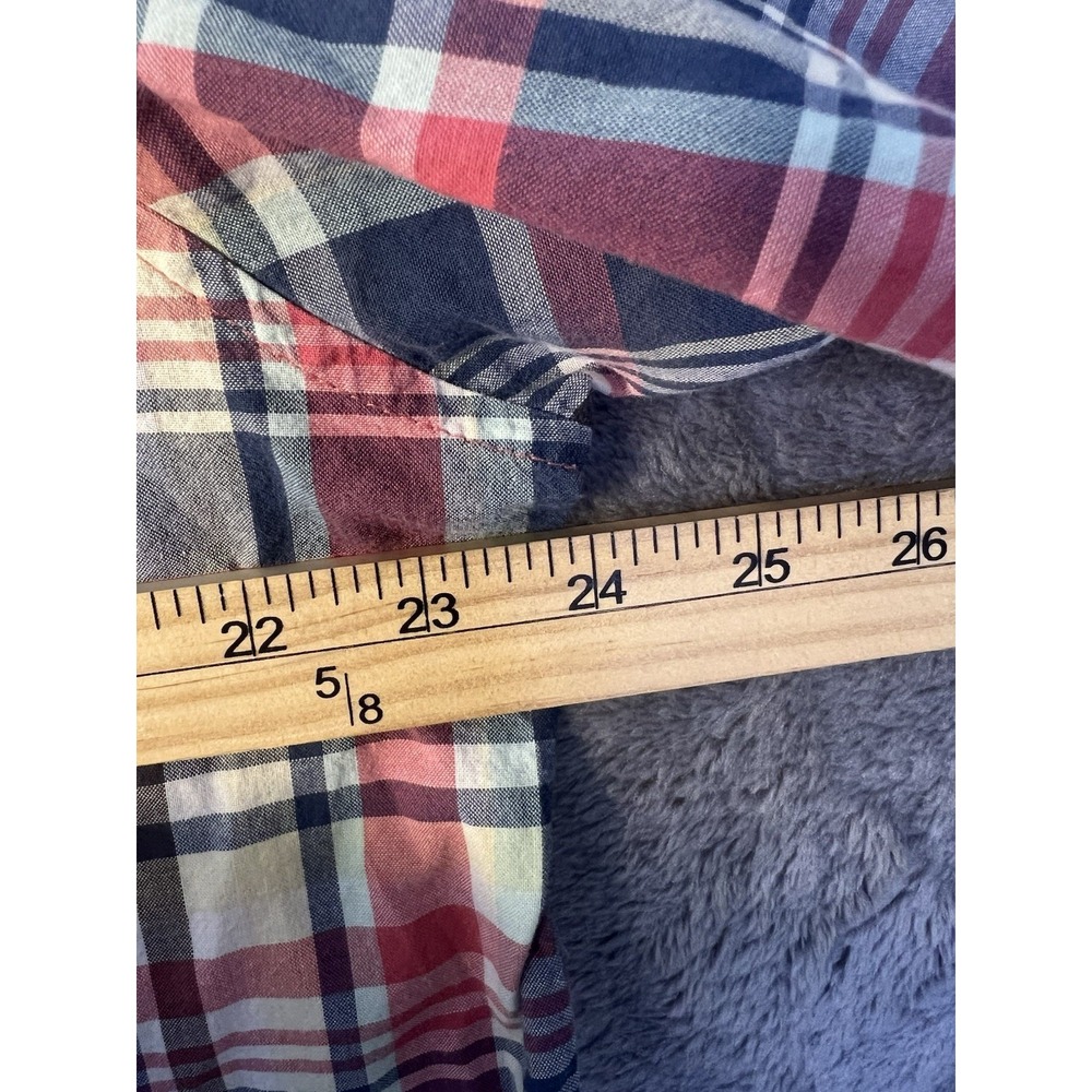 IZOD Mens Large Short Sleeve Plaid Button Down Shirt Multicolor Navy Red Yellow - Picture 7 of 9